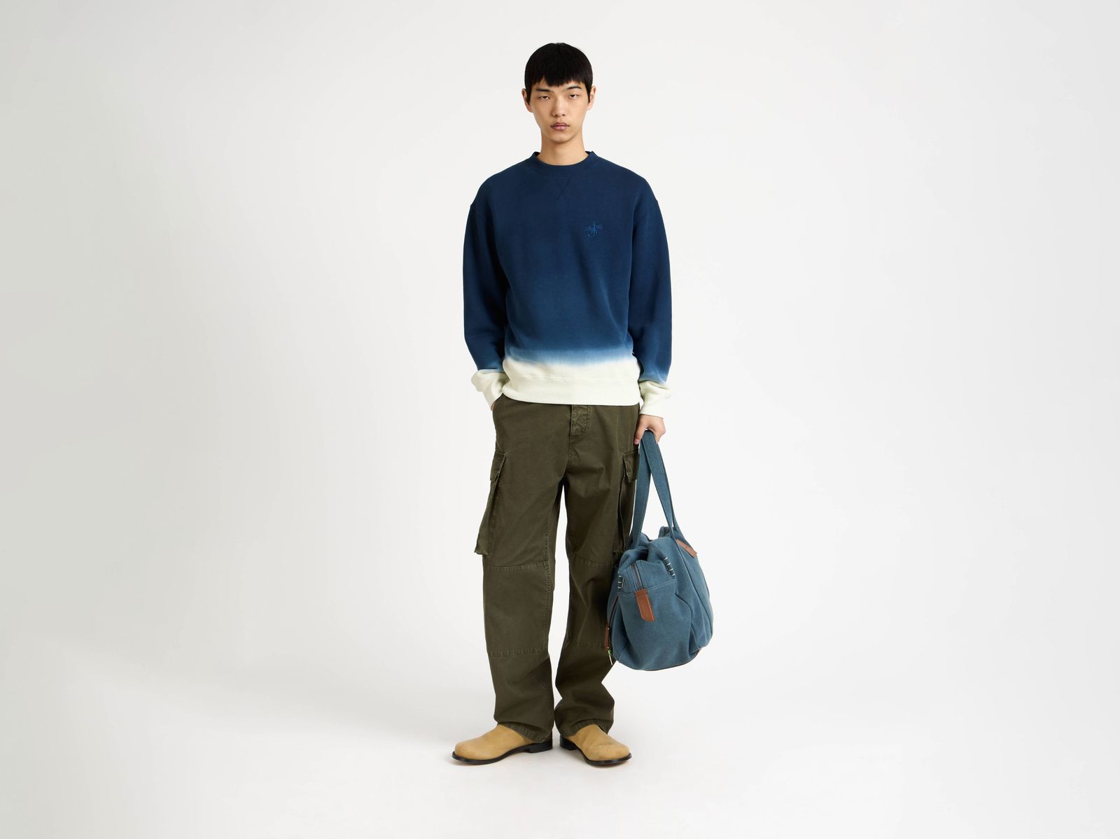 MENS DIP DYE SWEATSHIRT IN NAVY & ECRU