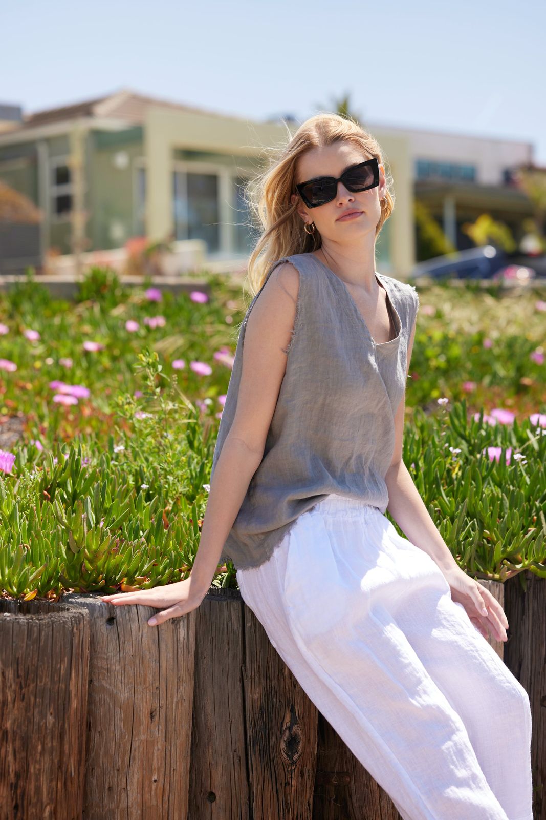 Sequoia Linen Fringed Hem Sleeveless Top