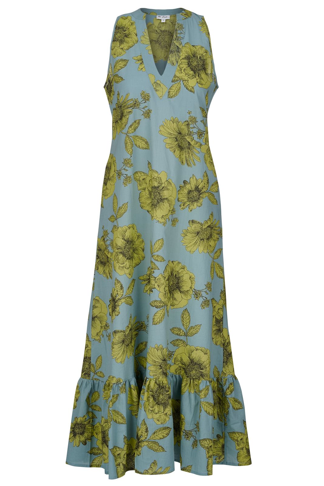 Cotton Lombock Midi Dress In Lime & Grey