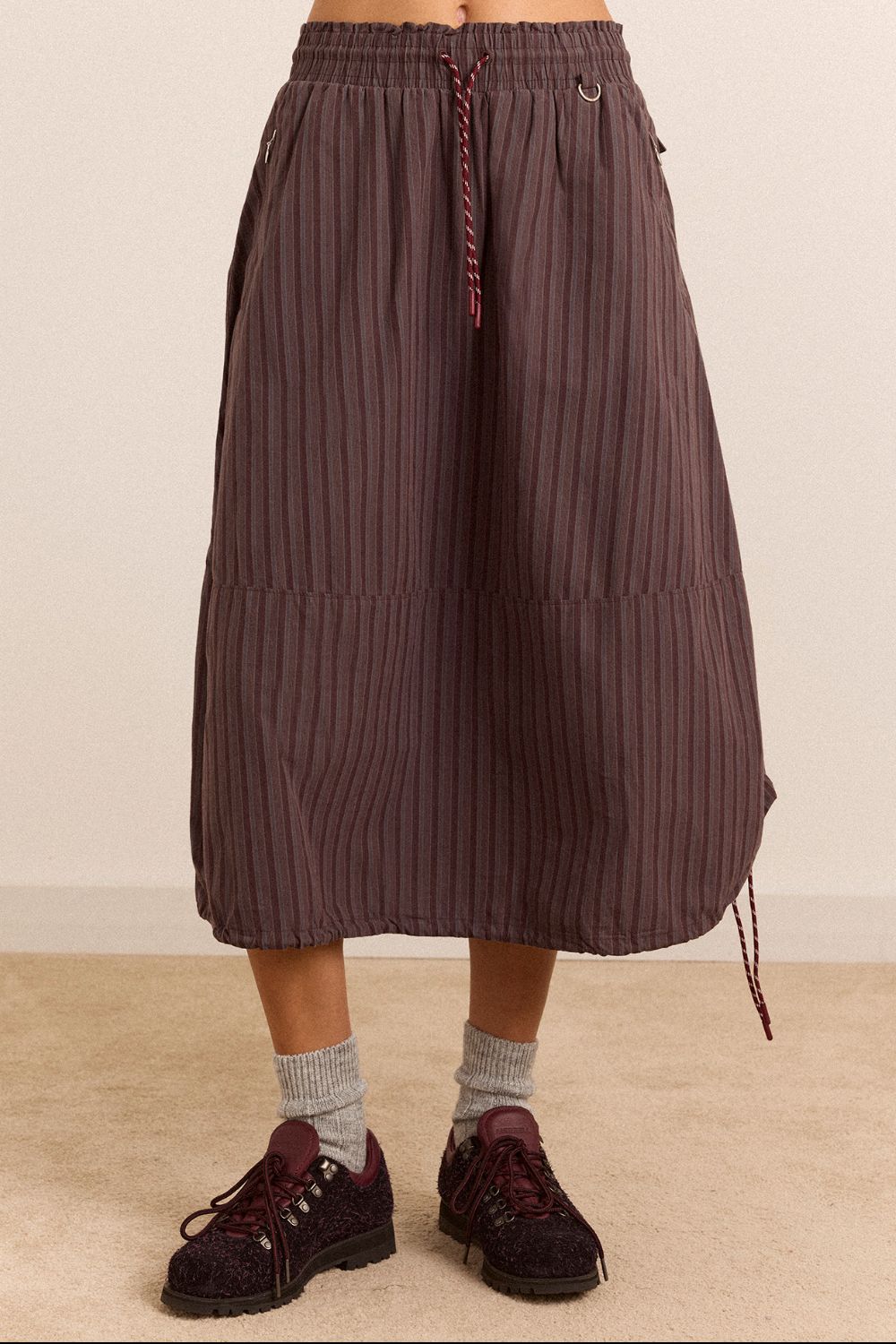 Lainey Midi Skirt - Merlot Stripe