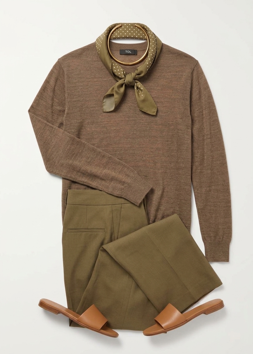 Ivrea Sheer Knit Top - Olive Brown