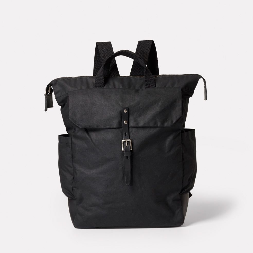 Fin Waxed Cotton Backpack in Black