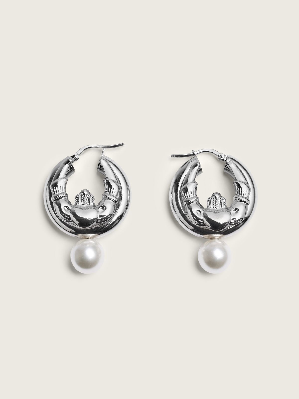 Stacked Claddagh & Pearl Hoop Earrings