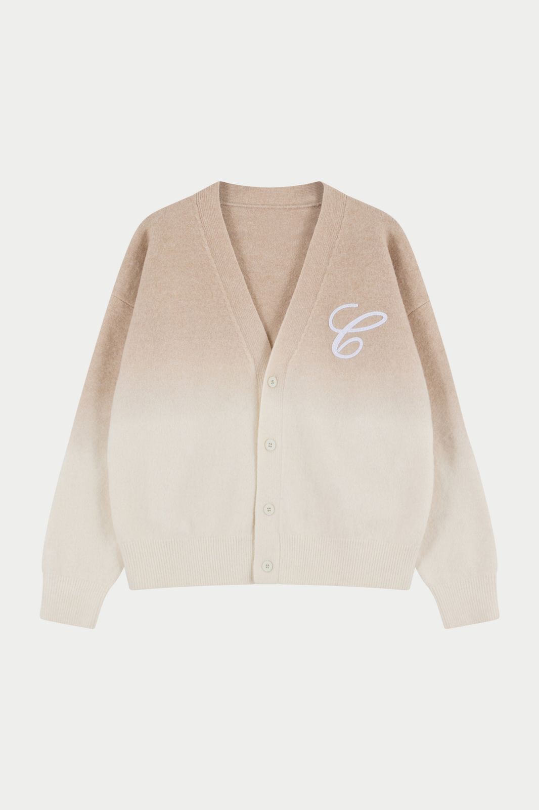 OMBRE KNITTED EMBROIDERY CARDIGAN - BEIGE
