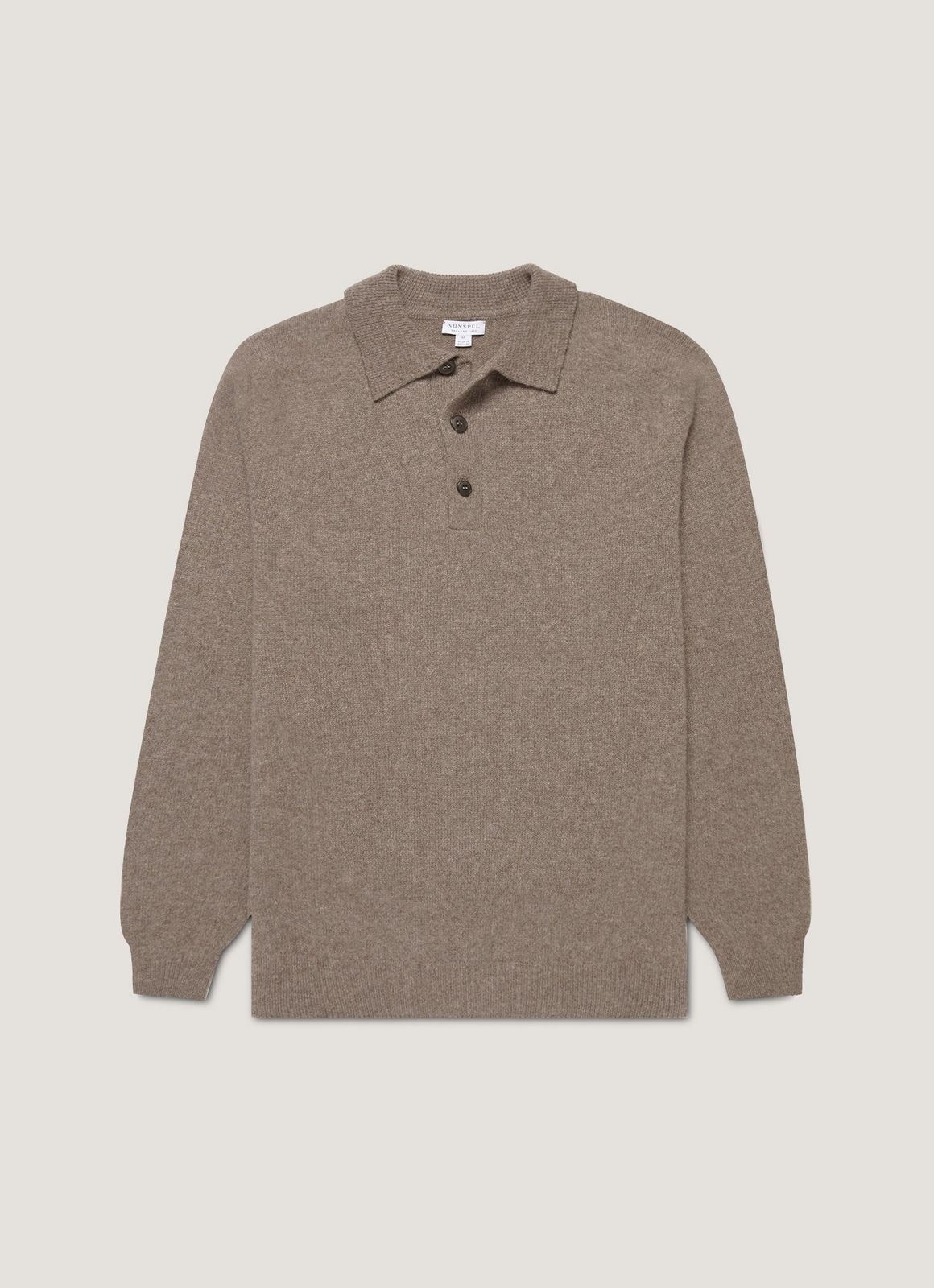 Men's Lambswool Knitted Polo Shirt in Bark