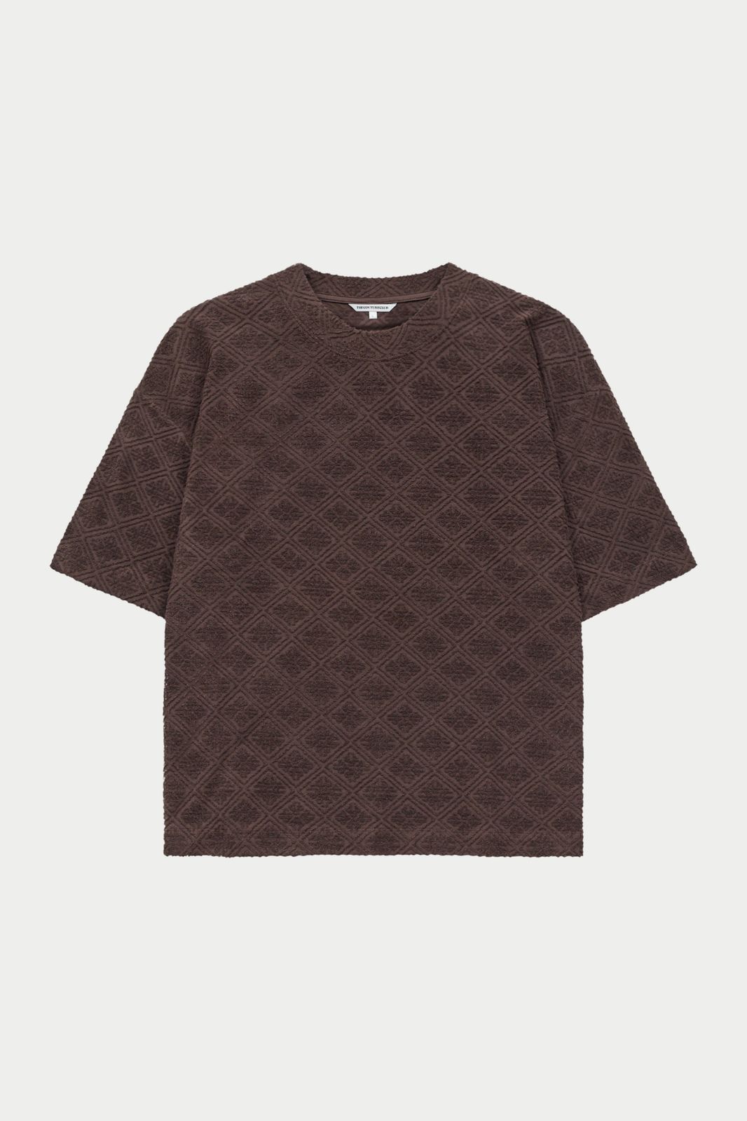 TOWELLING JACQUARD EMBLEM T-SHIRT - BROWN