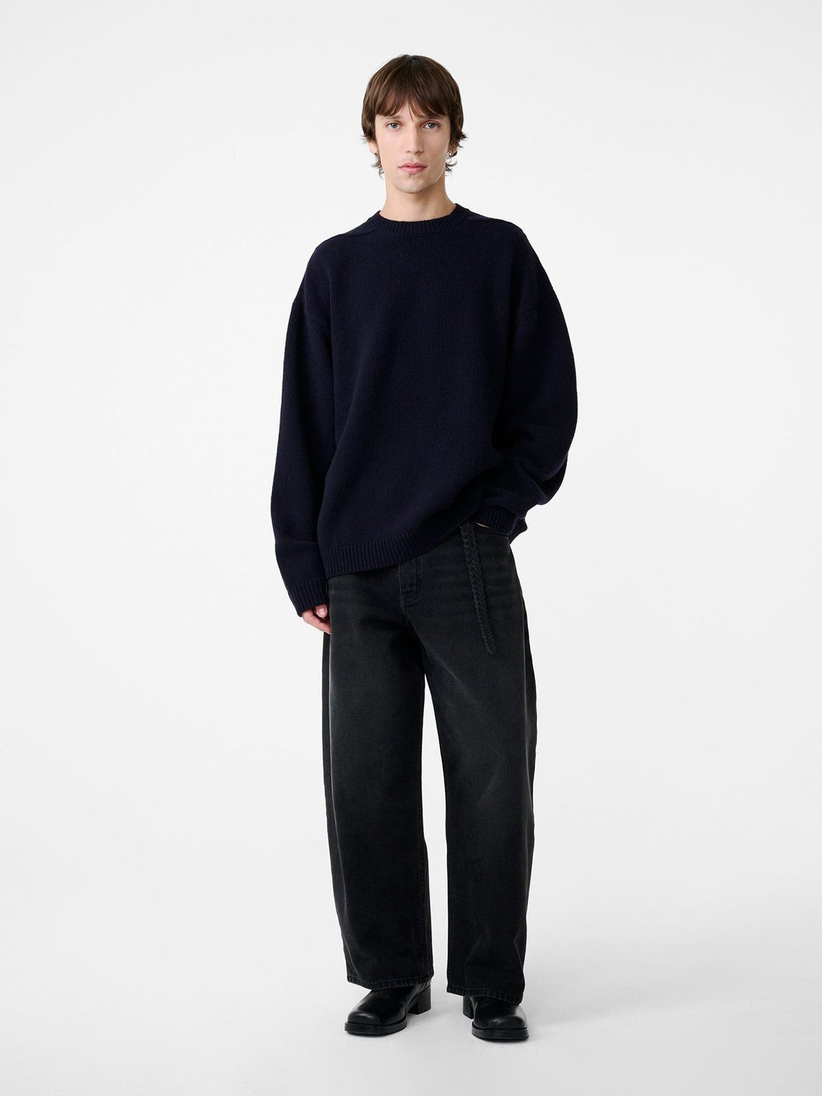 Paolo Denim Wide Leg Pant in Washed Black