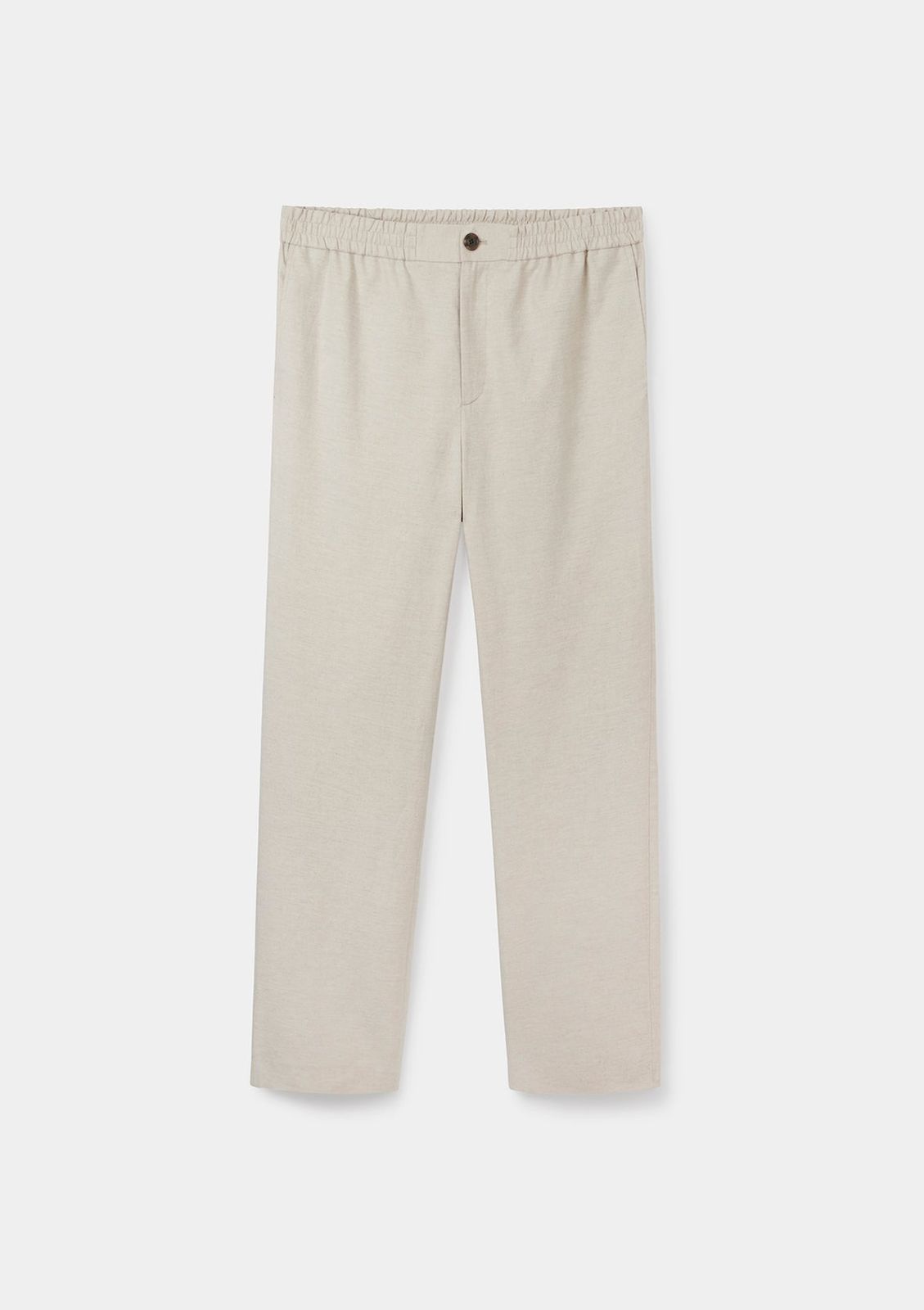Ecru Cotton Linen Drawstring Trousers
