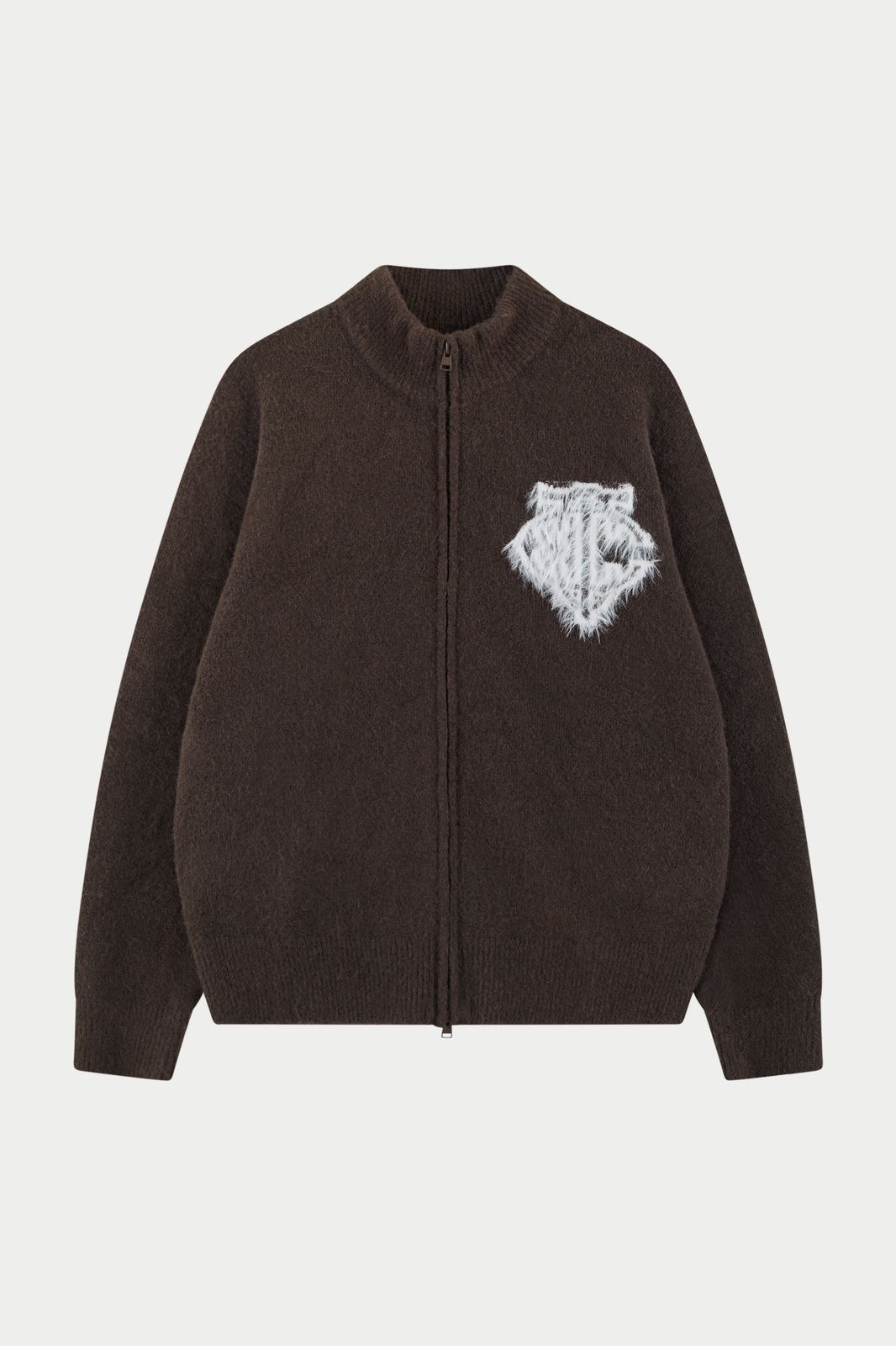 MONOGRAM FLUFFY KNIT ZIP THROUGH - BROWN