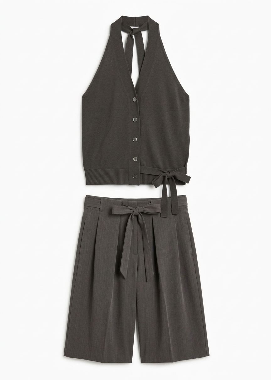 Nimi Knit Halter Top - Charcoal