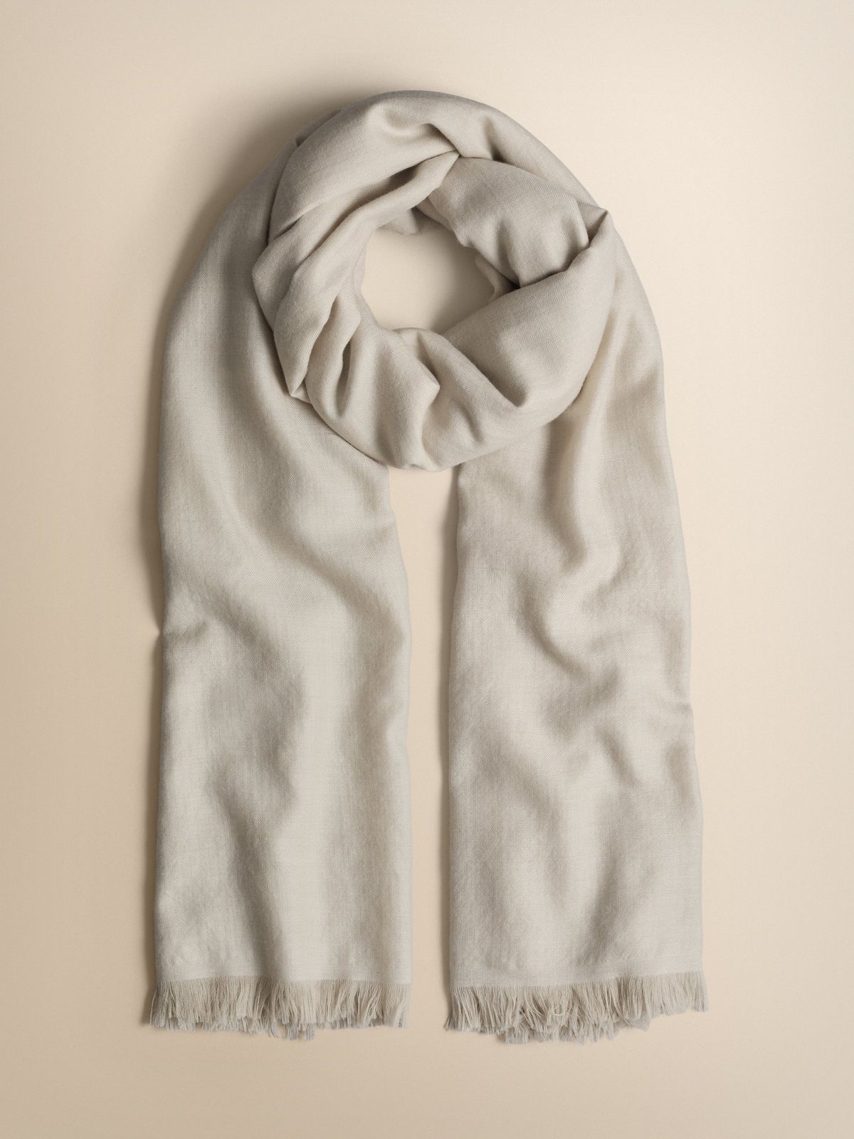 Suri Oversized Lightweight Cashmere Scarf Ivory Herringbone