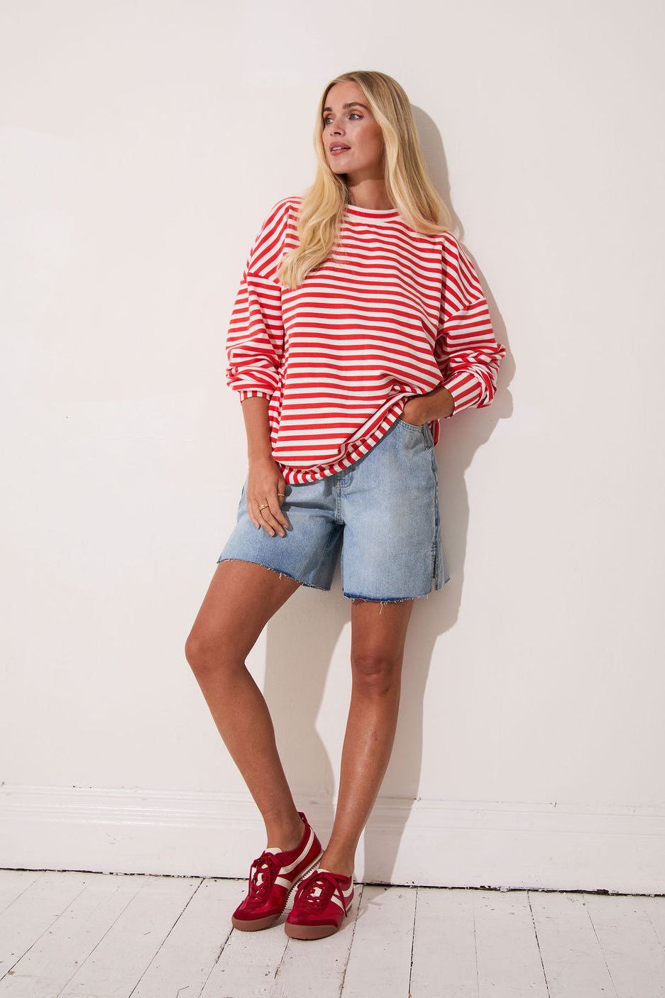 Zara Red & White Lightweight Stripe Sweatshirt