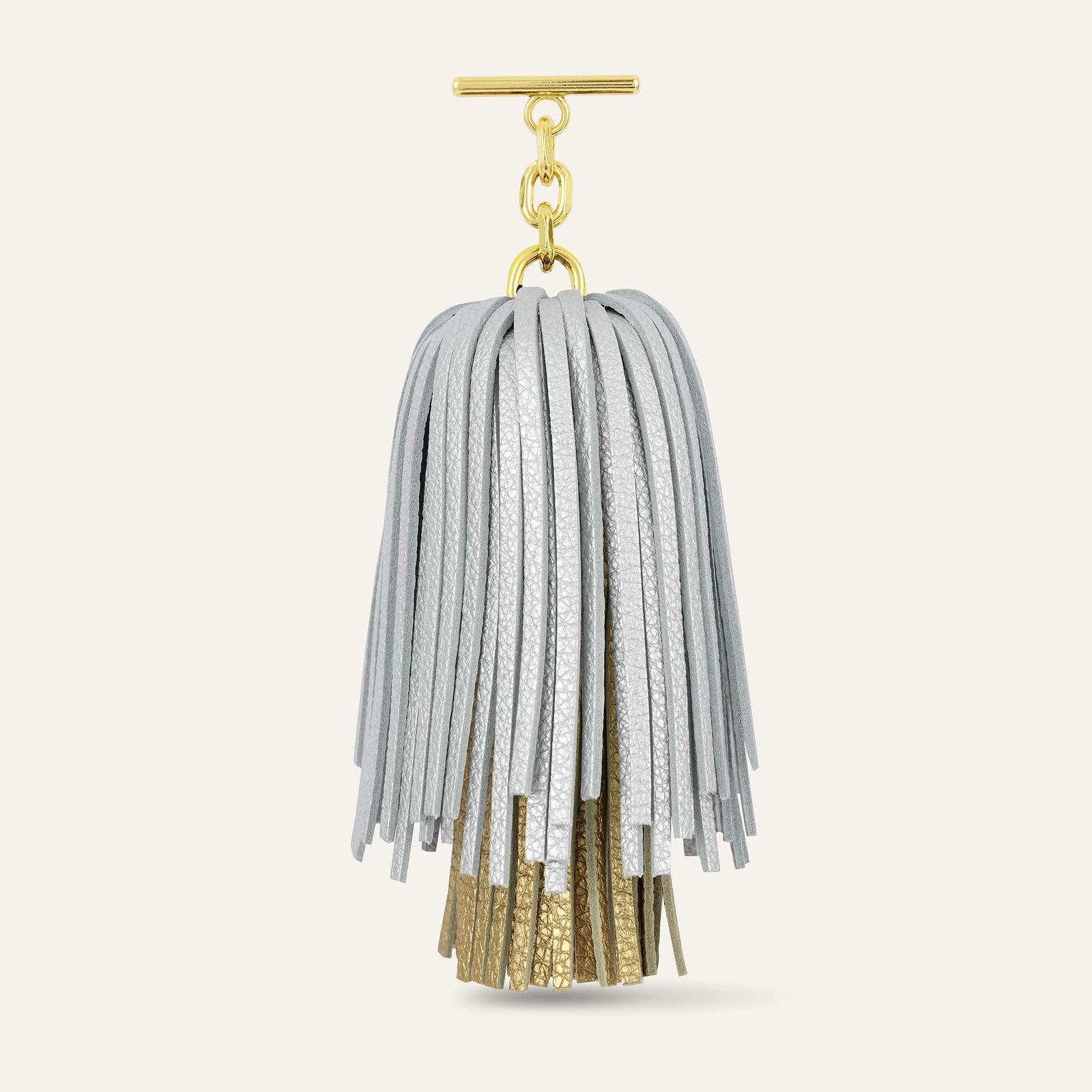 Gemini Pompom | Soft Metallic Silver Shimmer Metallic Gold with Gold hardware