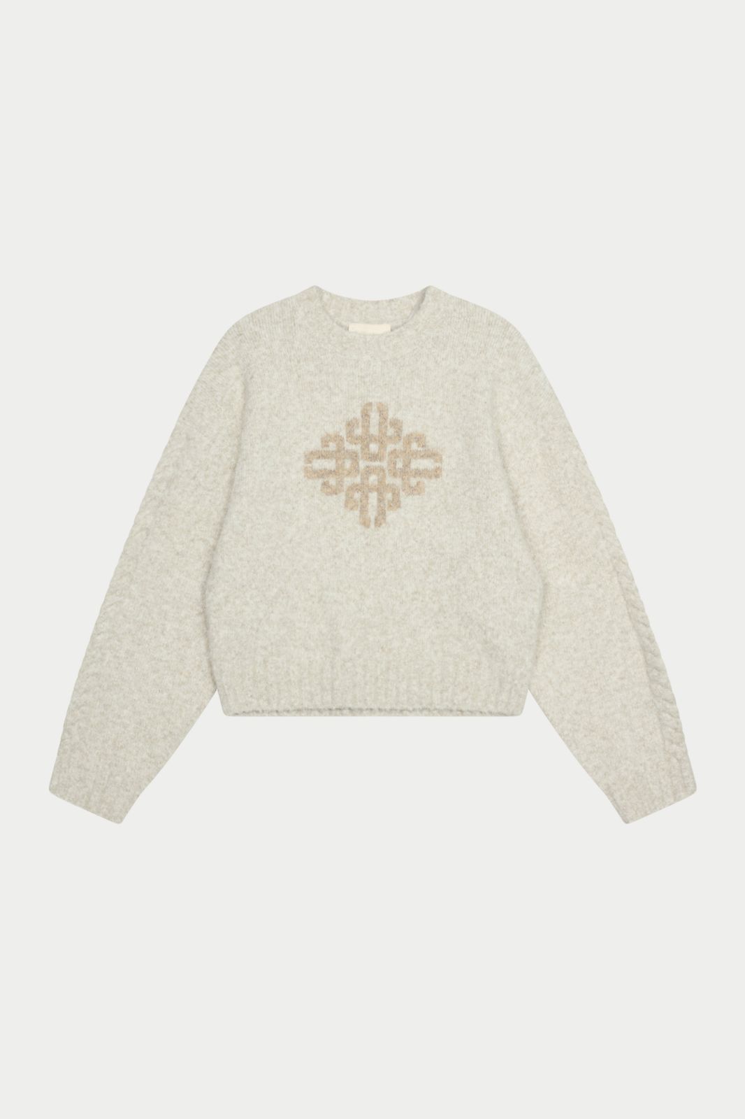CONTRAST EMBLEM KNIT CREW - BEIGE