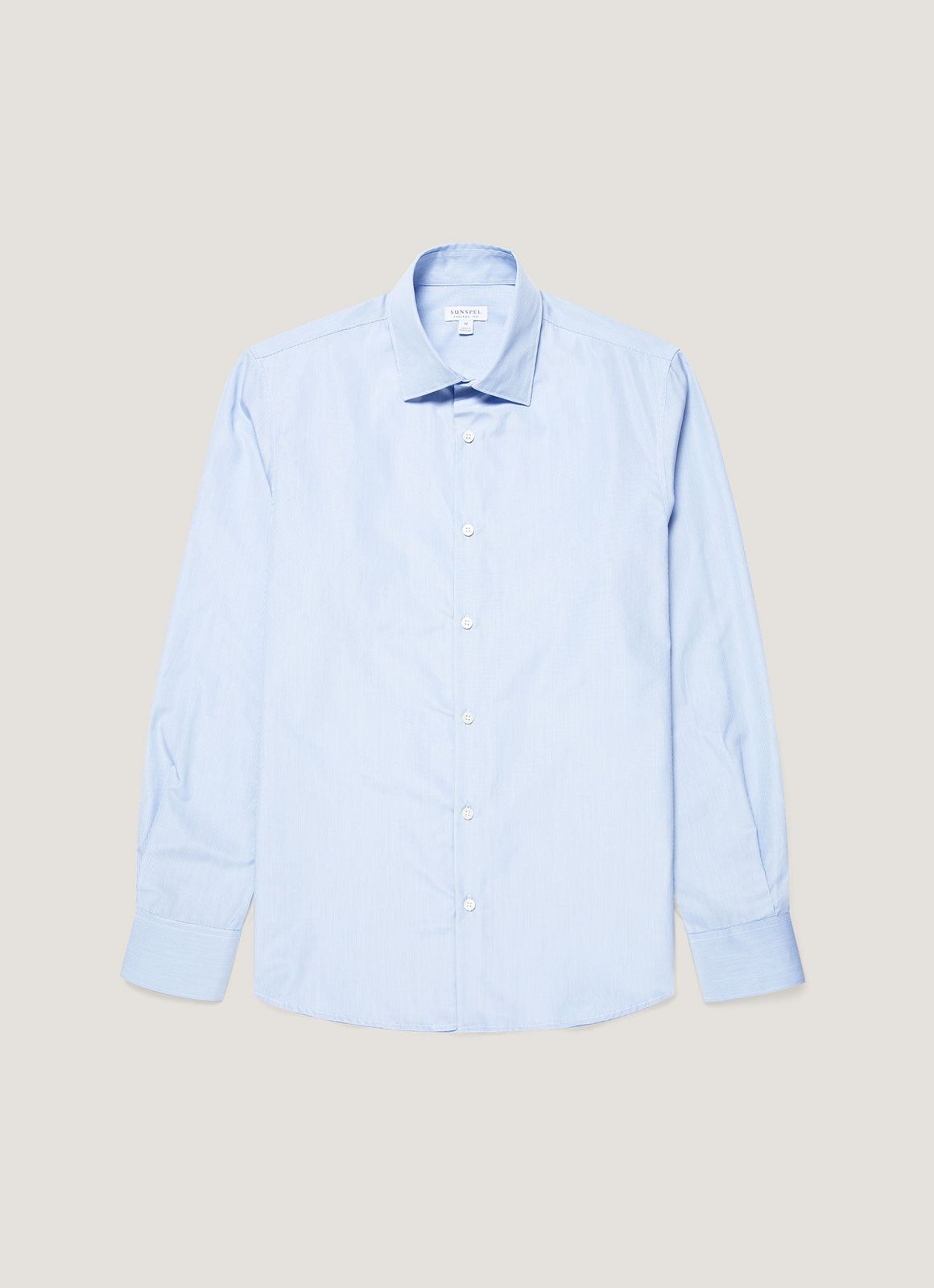 Men's Cotton Poplin Shirt in Mid Blue Fine Stripe
