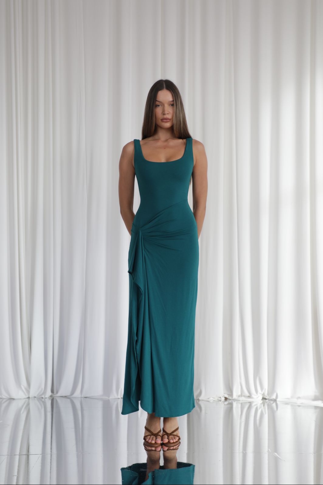 Athena Waterfall Ruffle Maxi Dress