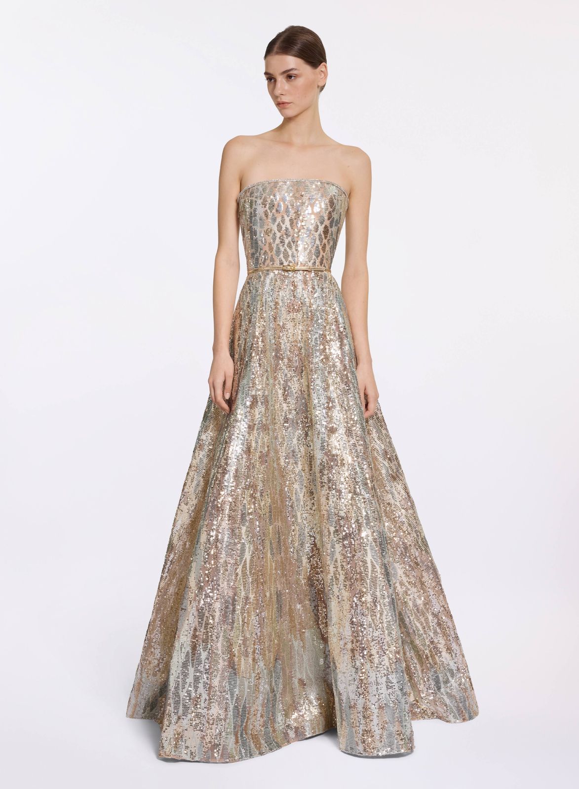 Sequin Embroidered Strapless Gown