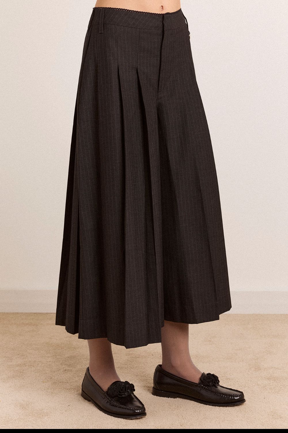 Winona Pleated Culotte - Tailored Pinstripe