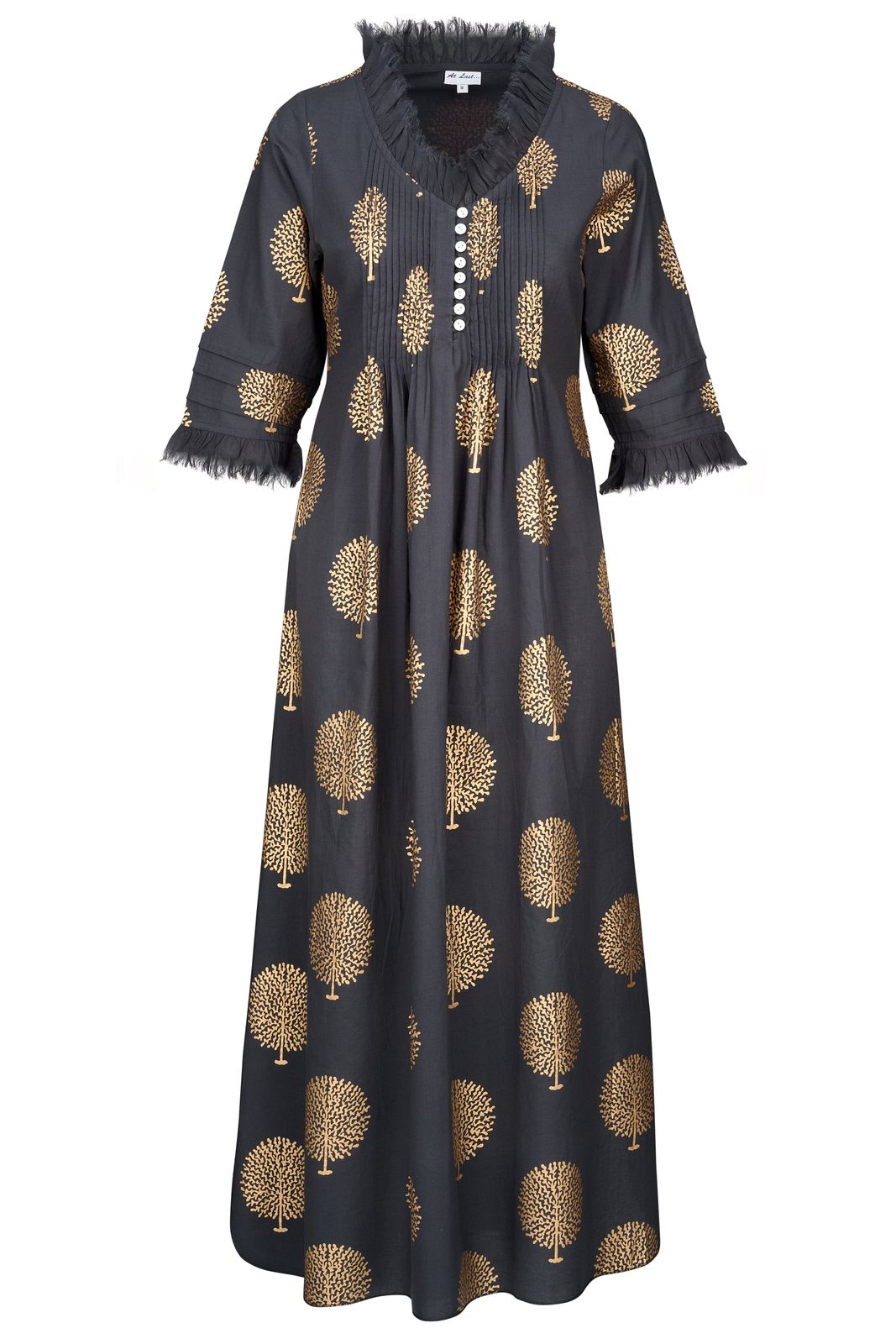 Cotton Annabel Maxi Dress In Charcoal Grey & Gold