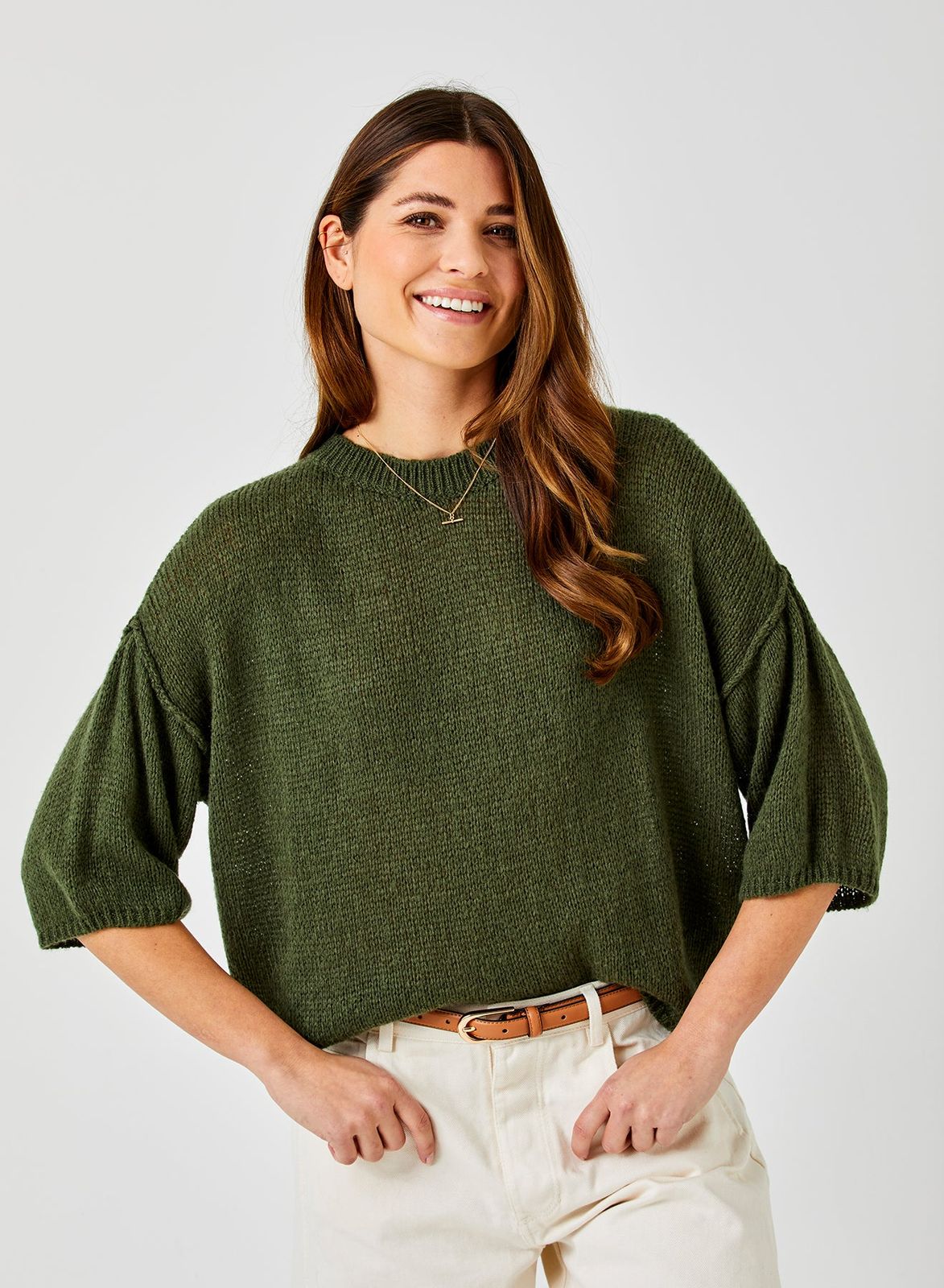 Lara Fluffy Boxy Knit With Mid Length Sleeve
