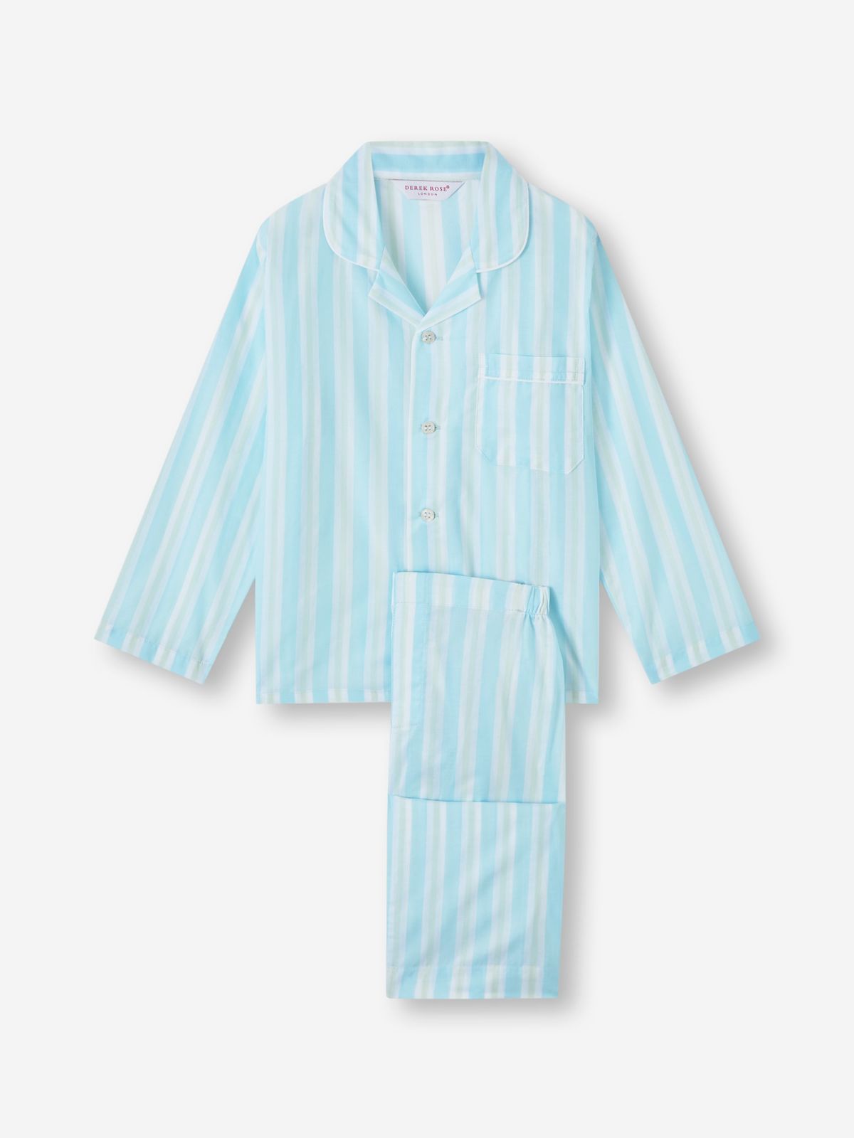 Amalfi Cotton Batiste Pyjamas Aqua Blue Stripe