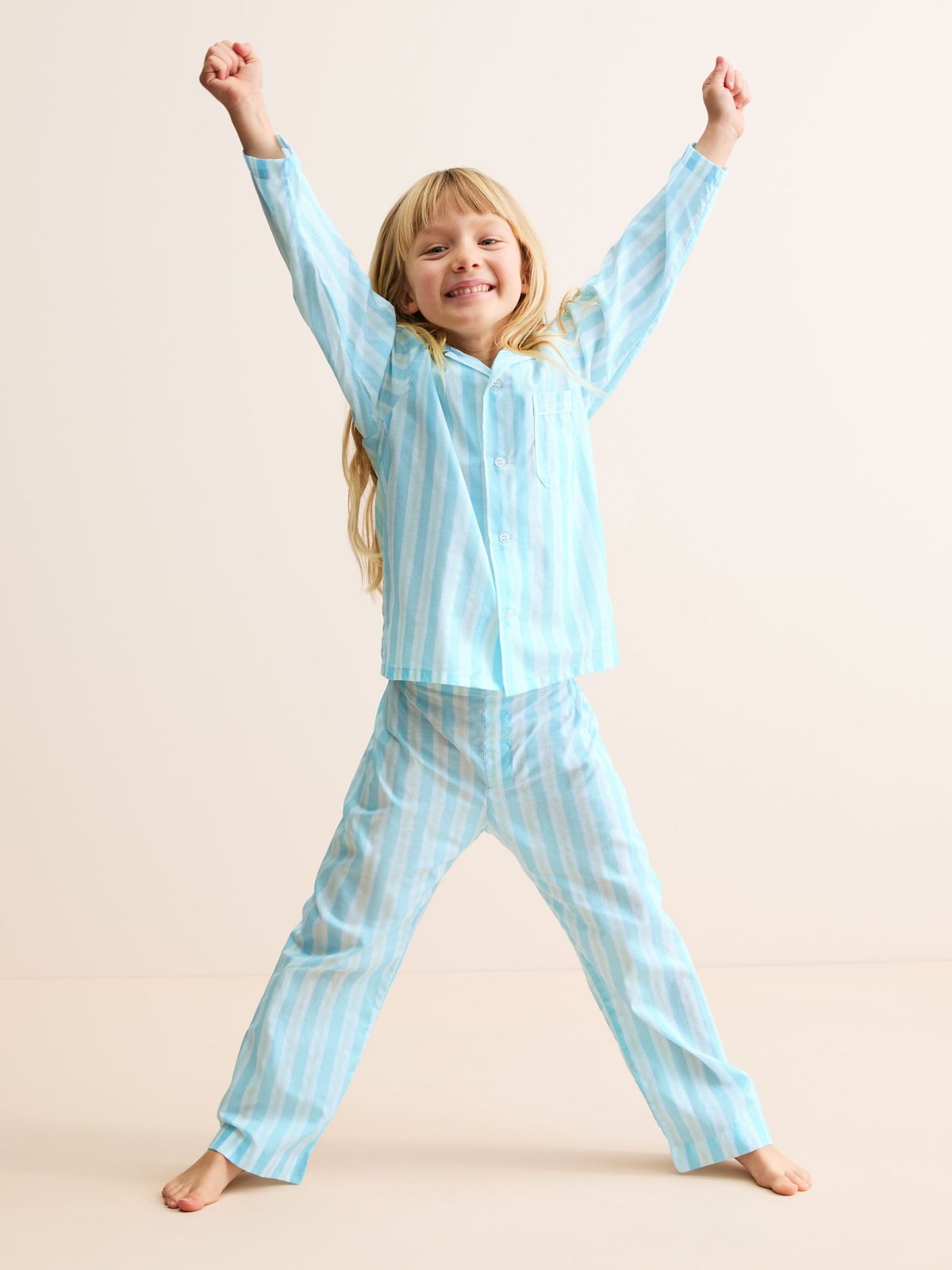 Amalfi Cotton Batiste Pyjamas Aqua Blue Stripe