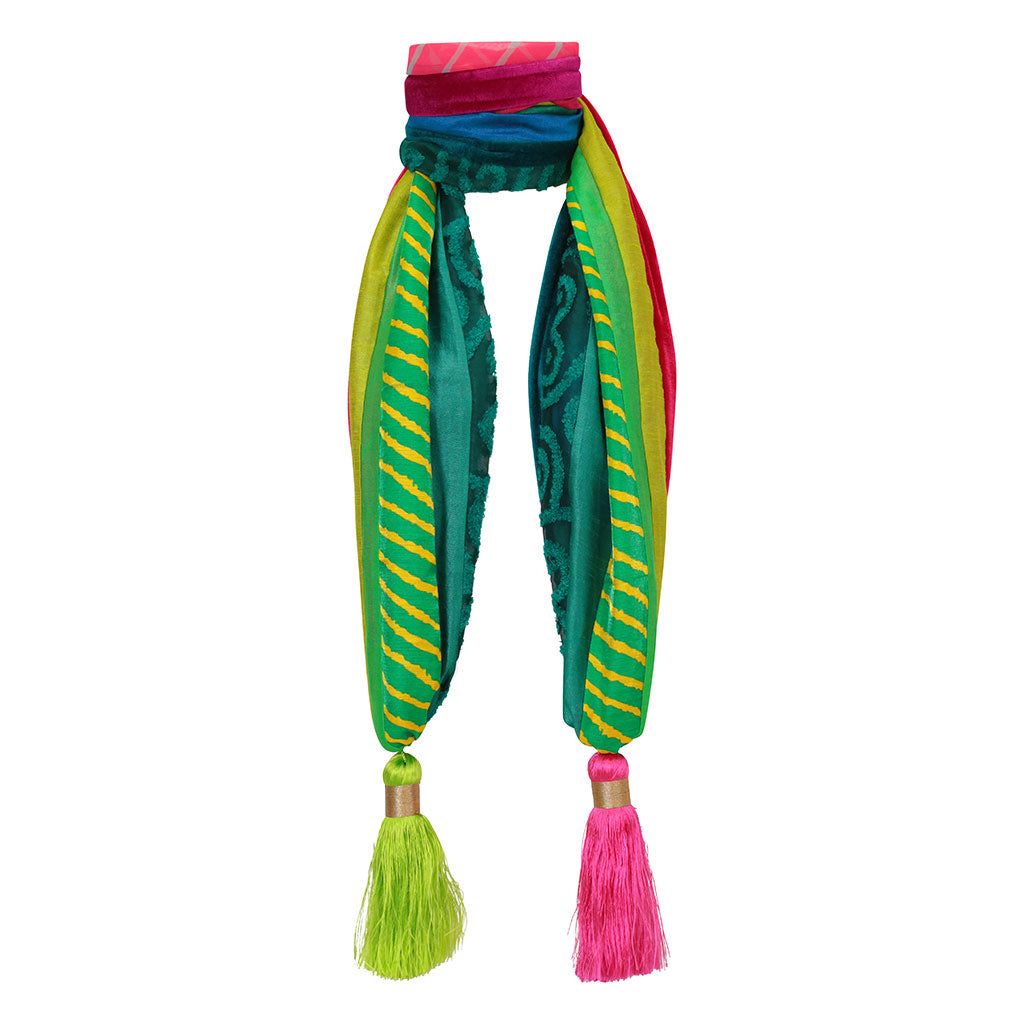 Lime/Pink Silk Mix Tassel Scarf
