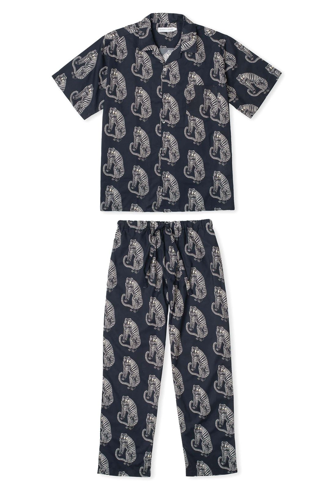 Men’s Cuban Long Pyjama Set Sansindo Tiger Print Black/cream