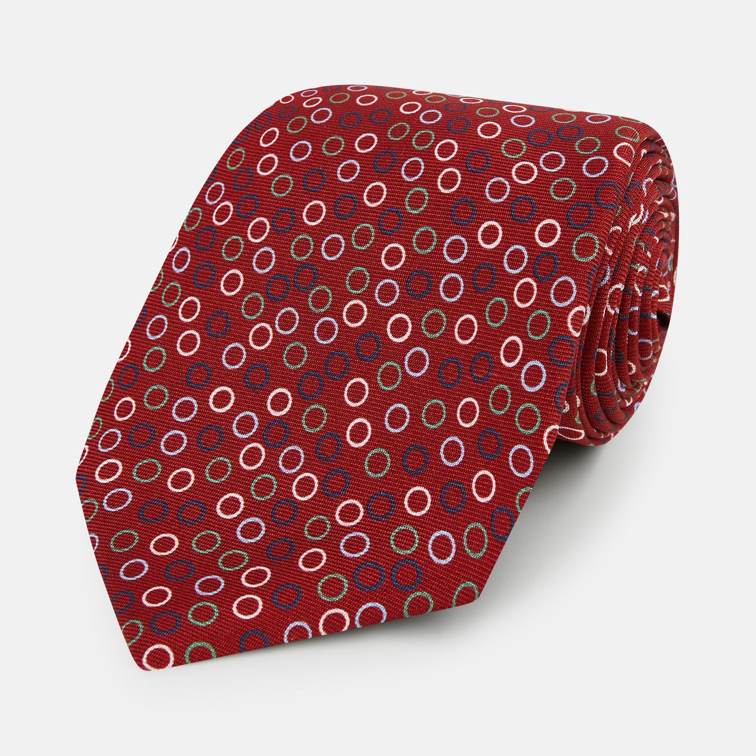 Pink and Navy Circle Red Silk Tie