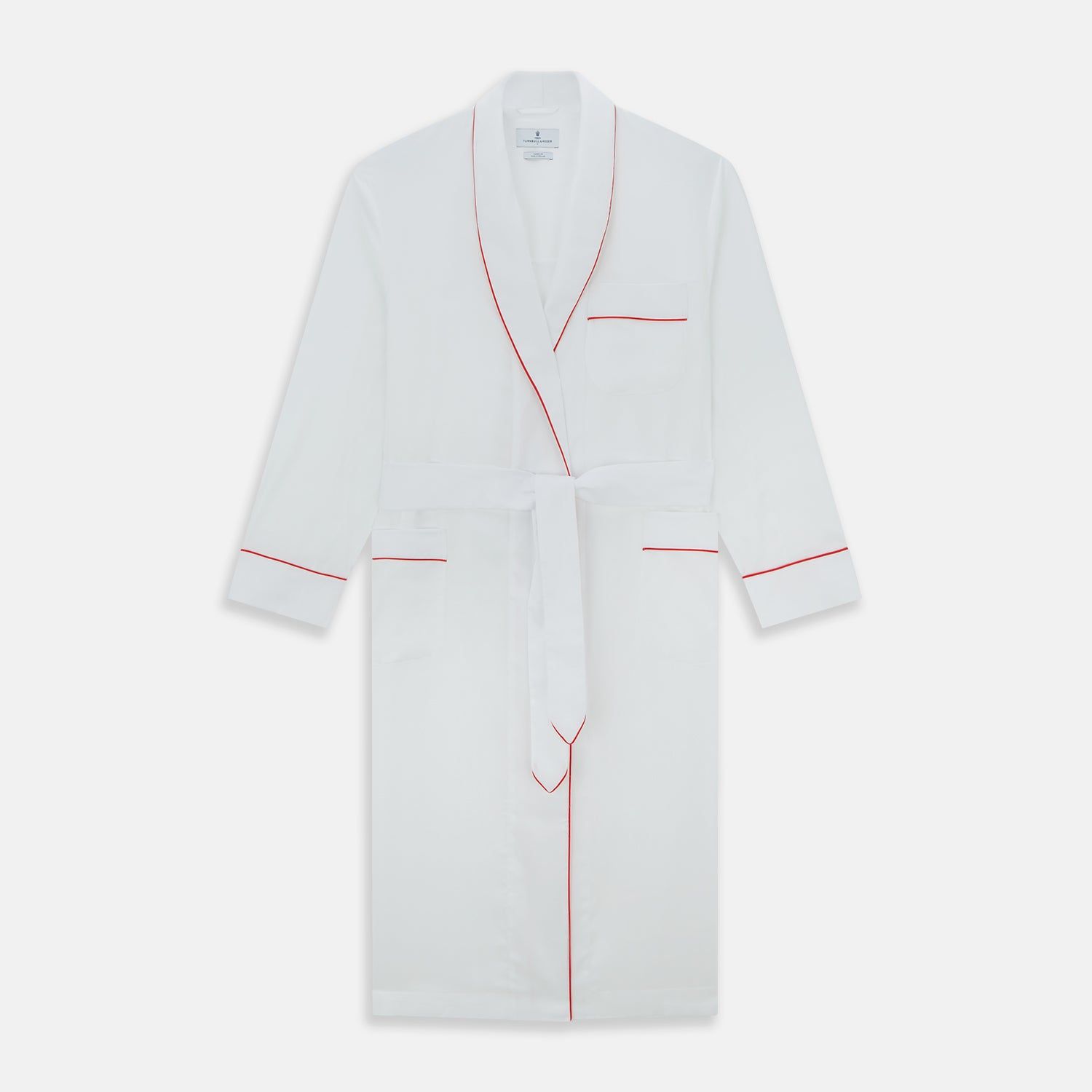 White Piped Herringbone Cotton Gown