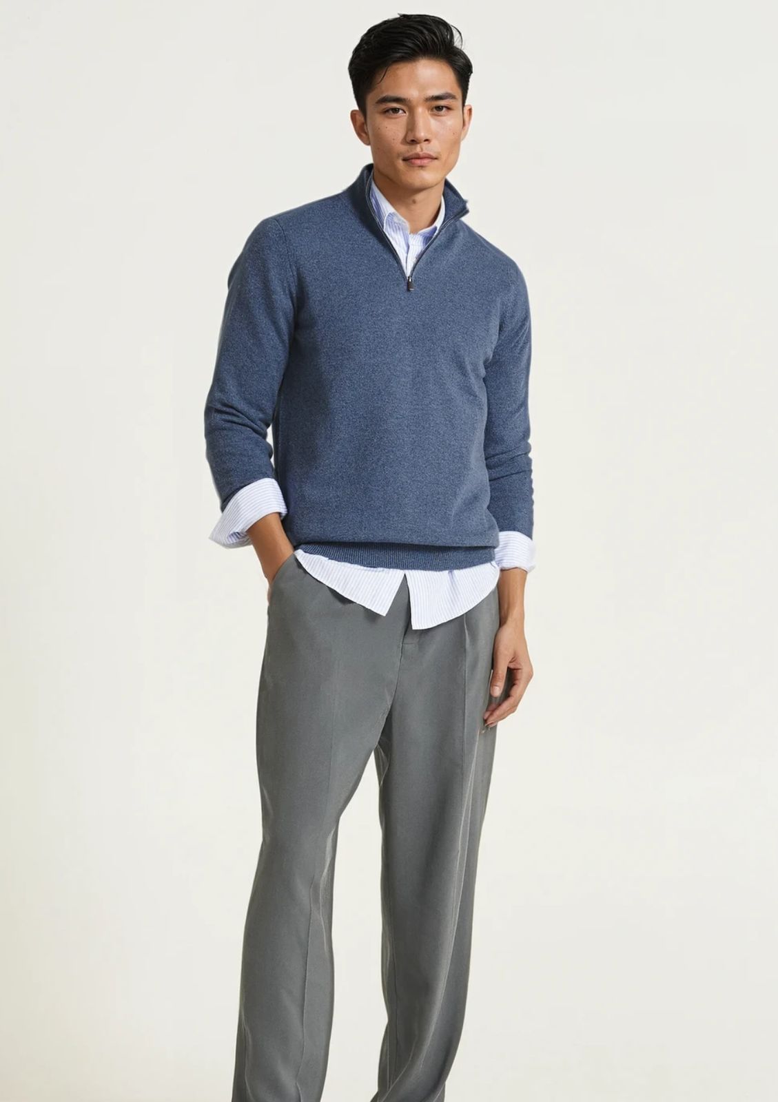 Mens Cashmere Half Zip Sweater in Bay Blue