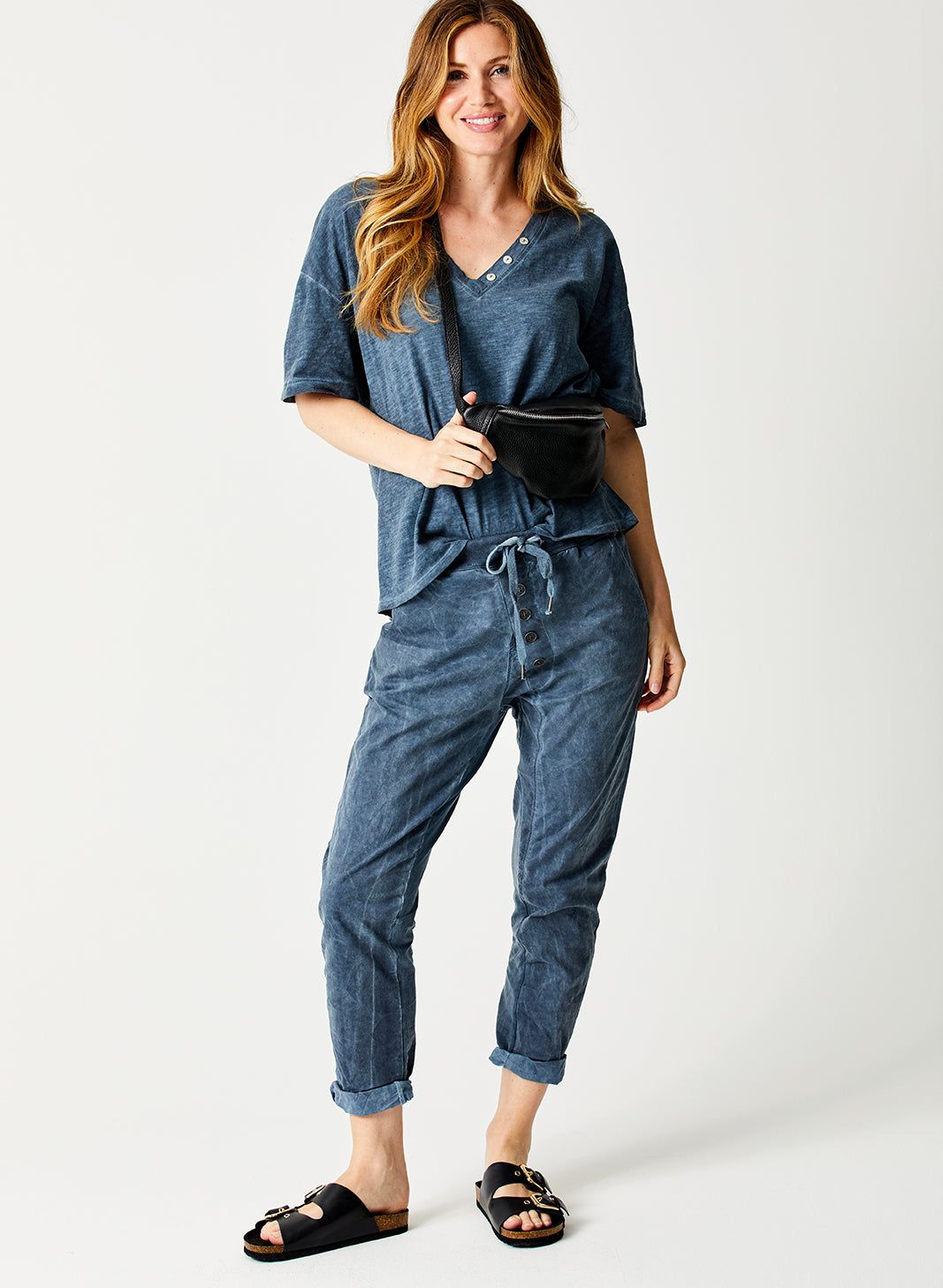Becca Vintage Wash  Diagonal Button Joggers