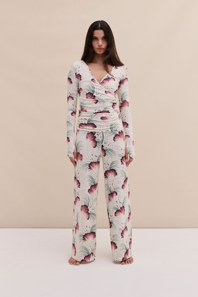 Lyocell Jersey Wrap Top & Fold Over Trousers Set Tigerlily Cream