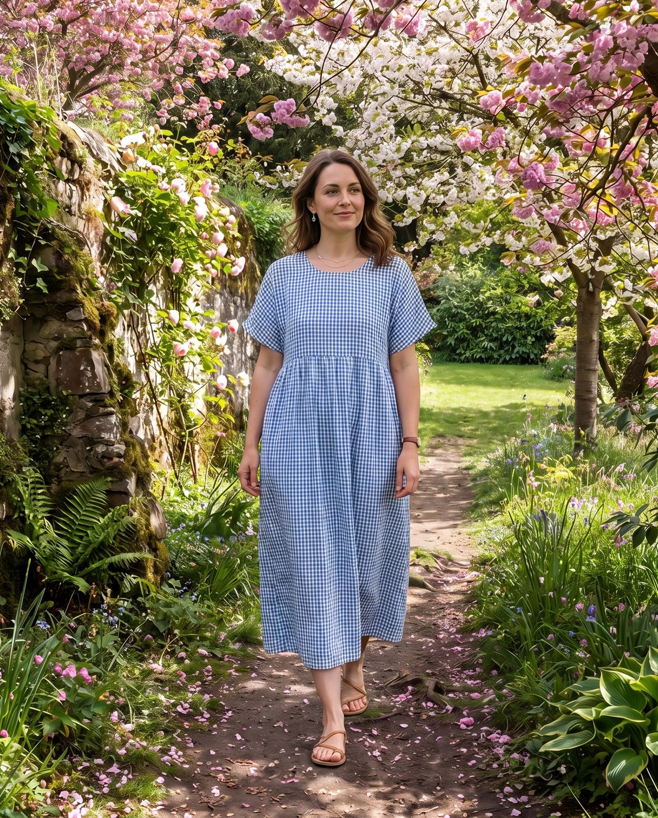 Blue Check Dress | Martina Short Sleeve Cotton Gingham Seersucker Oversized Dress