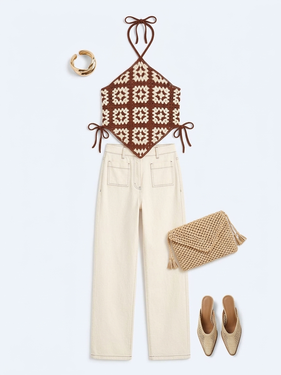 Miles Top In Brown And Cream