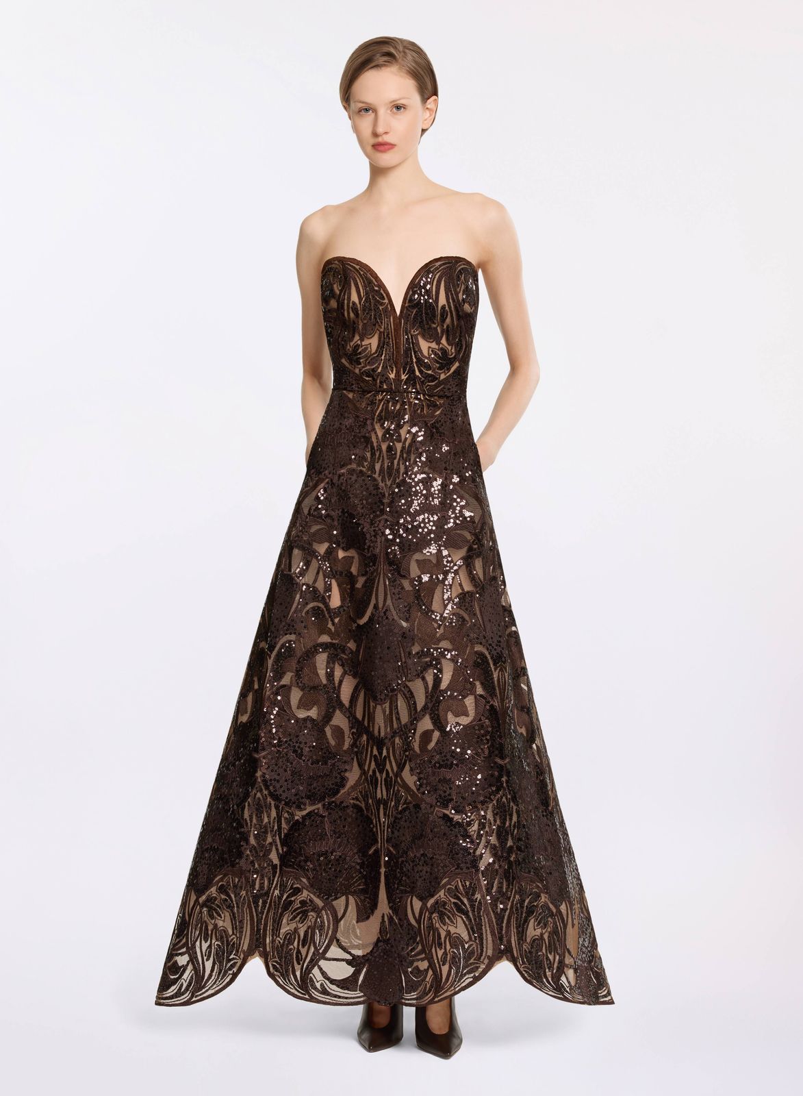 Sequin Embroidered Tulle Midi Dress