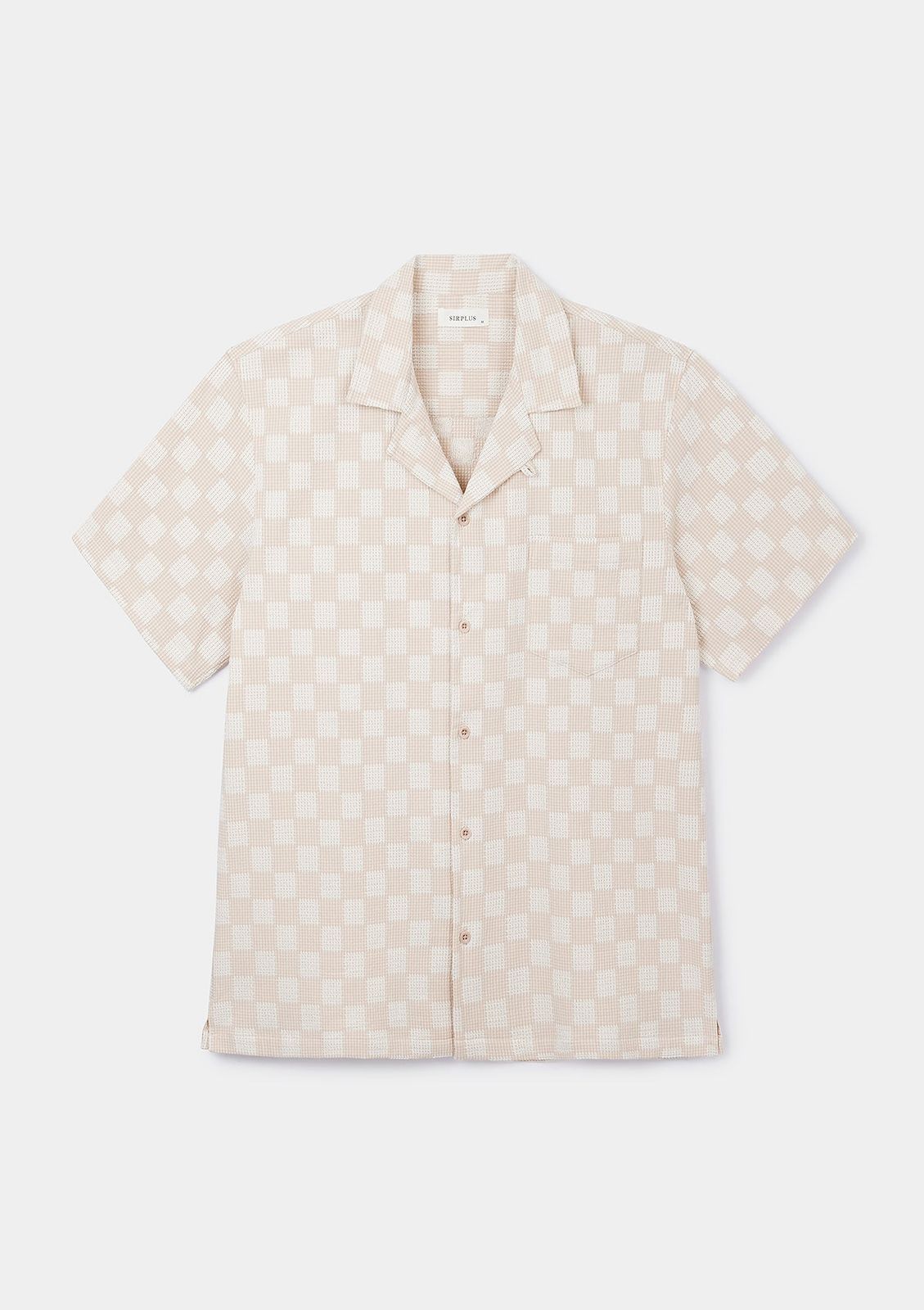 Beige Yarn Check Cuban Shirt