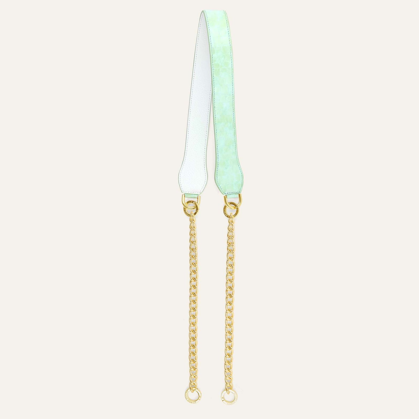 Gemini Strap | Mint Patent Croc White with Gold hardware