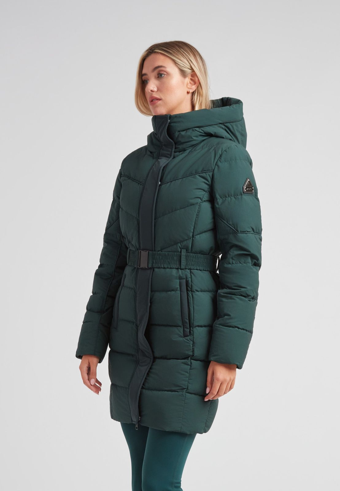 Diamond Belted Down Coat Matt Emerald