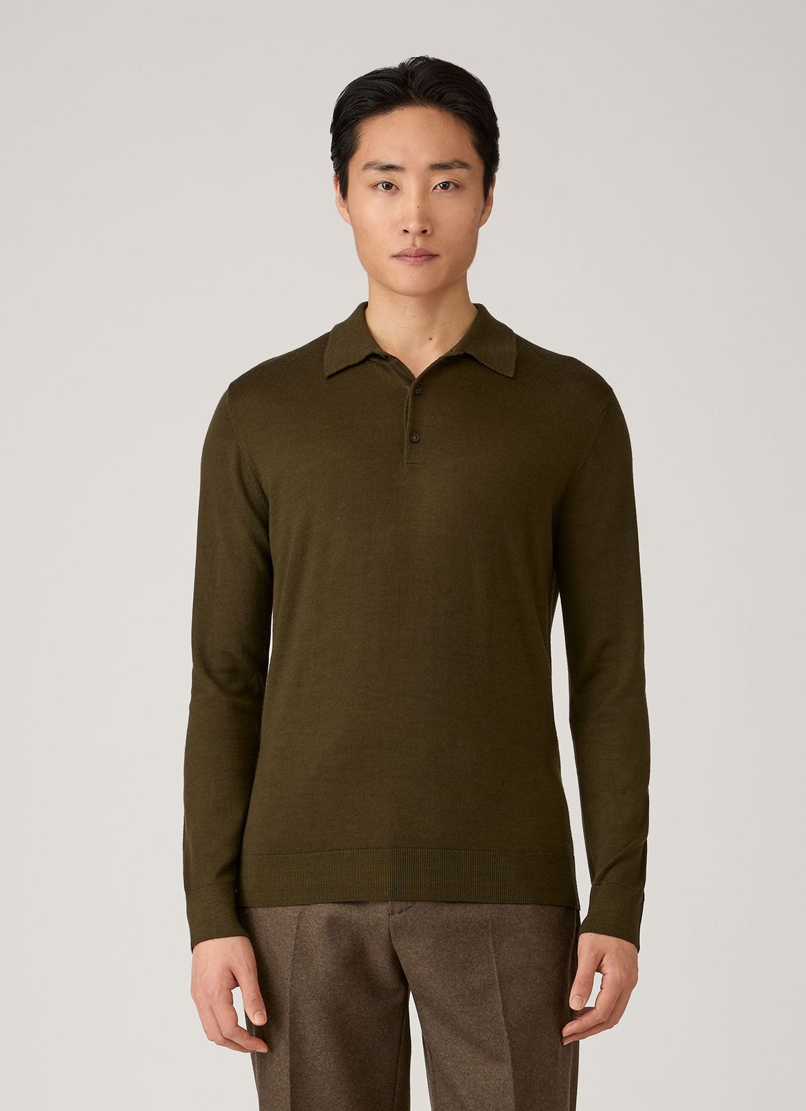 Men's Extra-Fine Merino Knitted Polo Shirt in Loden Green