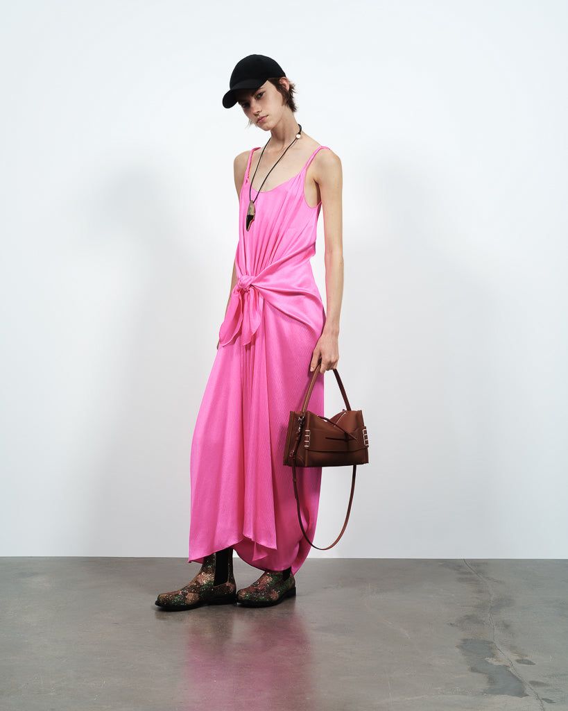 WOMENS KNOTTED WAIST LONGLINE DRESS IN PINK