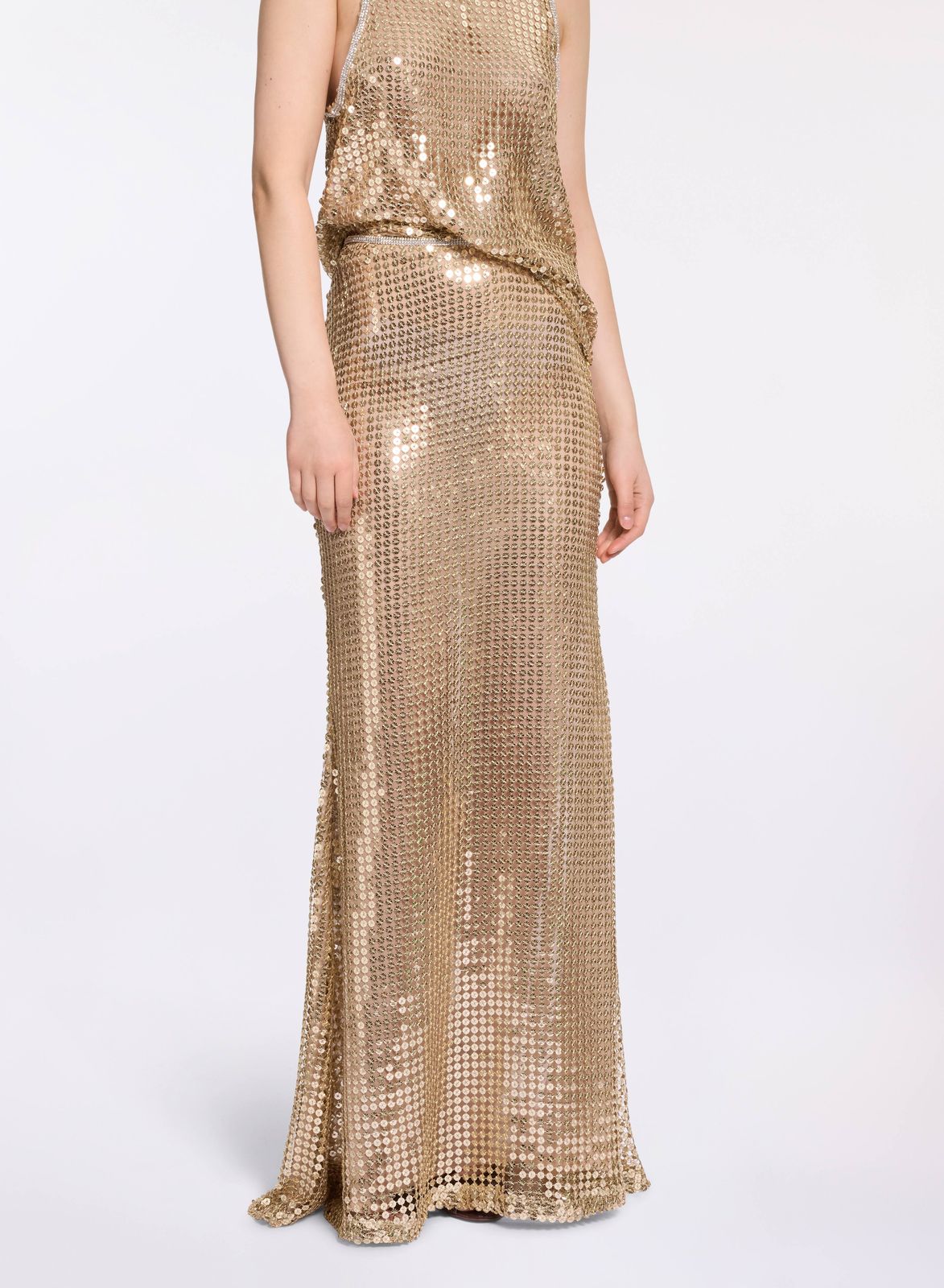 Gold Sequin Long Skirt