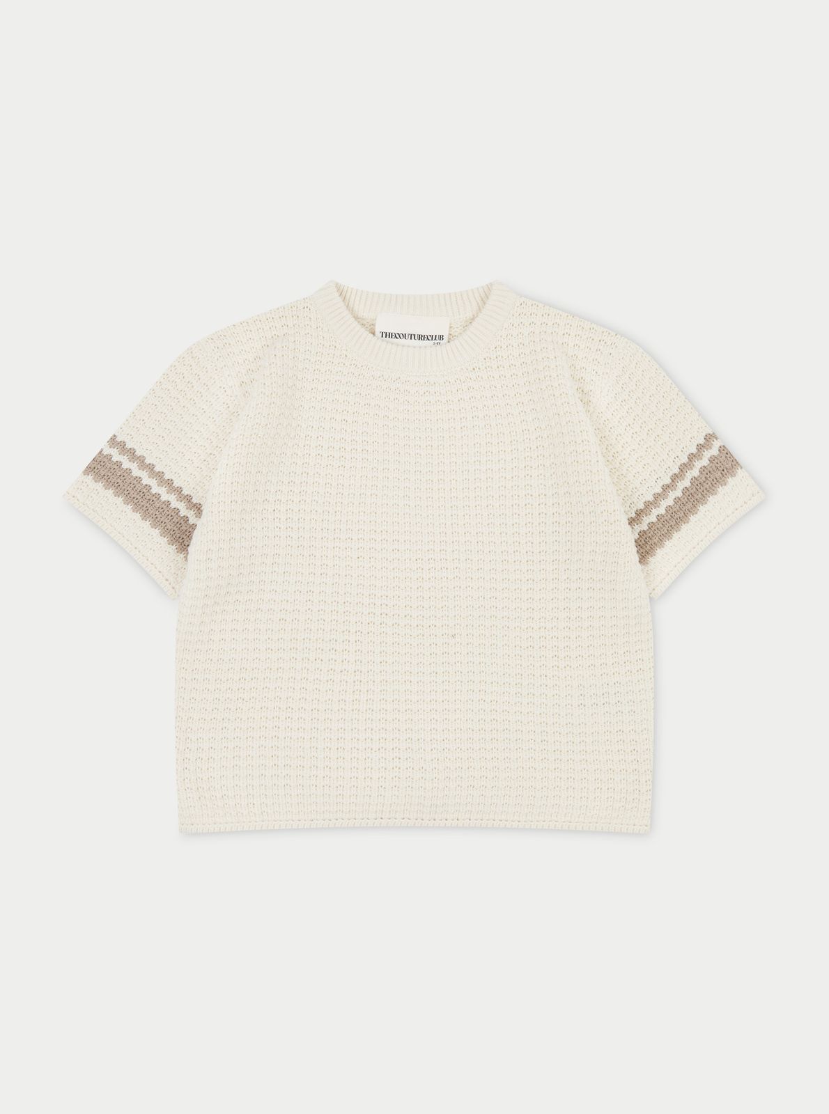 KIDS CROCHET KNITTED CONTRAST STRIPE T-SHIRT - OFF WHITE