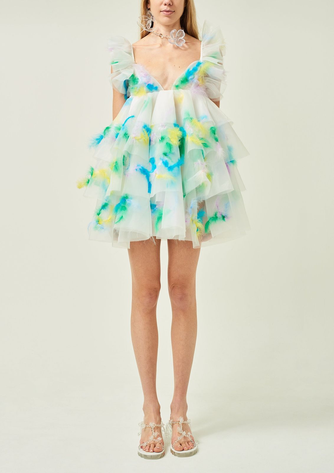 RUFFLE FEATHER ORGANZA DRESS