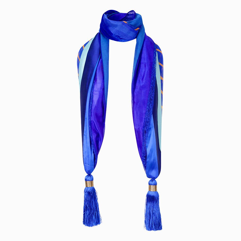 Royal Blue Silk Mix Tassel Scarf