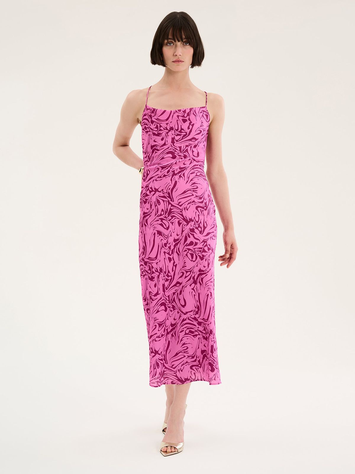 Riviera Slip Midi Dress in Pink Marble