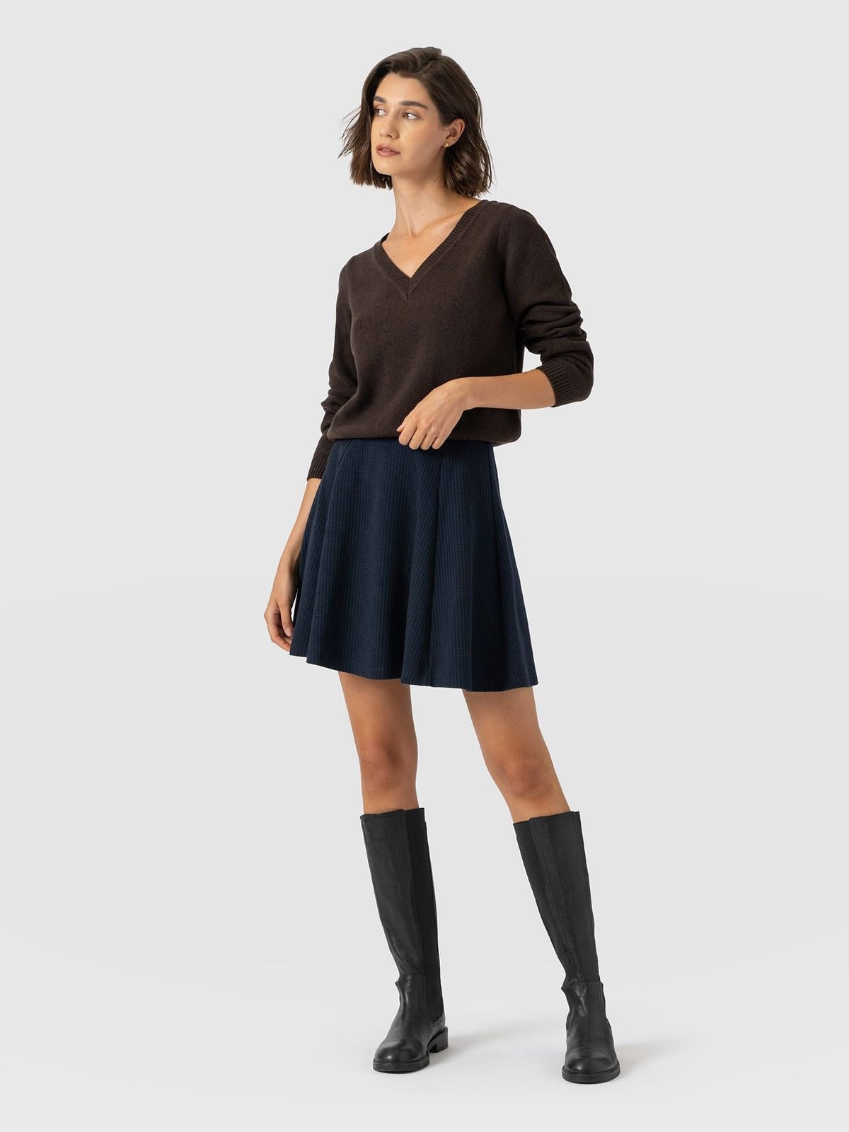 Macie Mini Skirt - Navy Mini Houndstooth