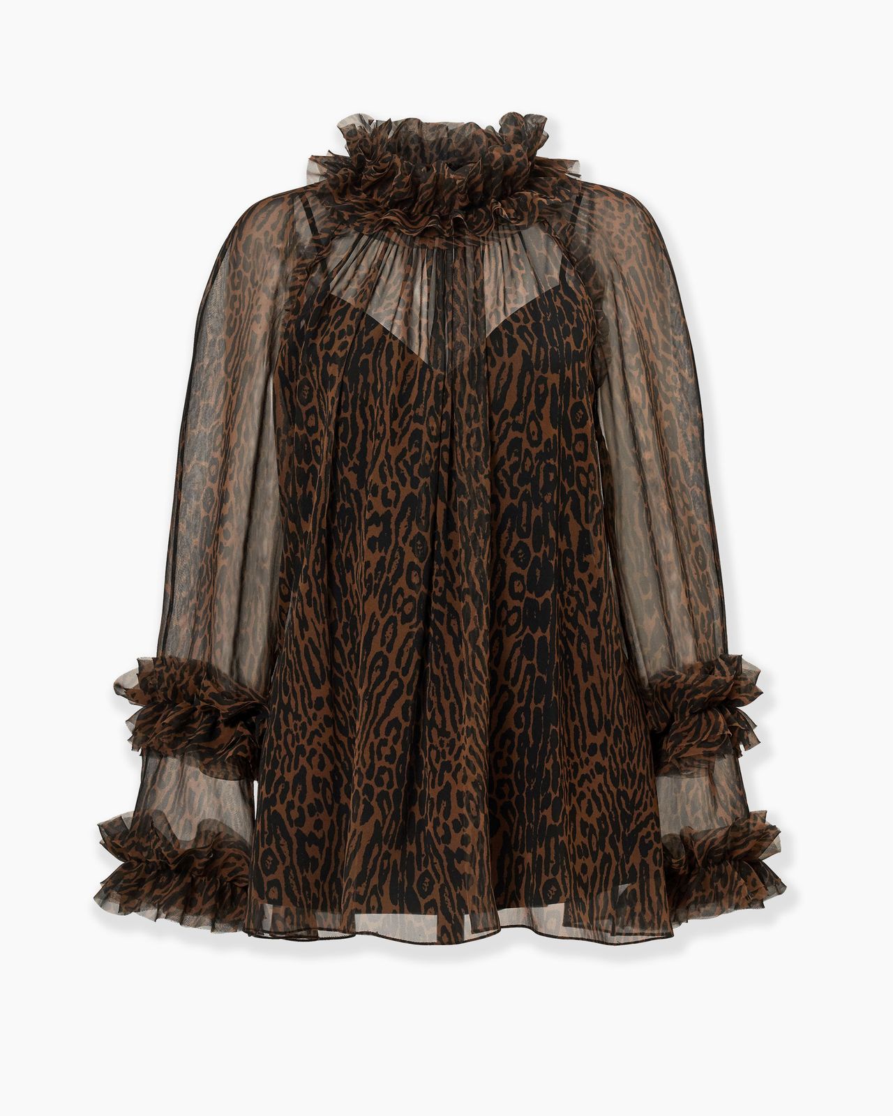 Ruffled Leopard Print Chiffon Top