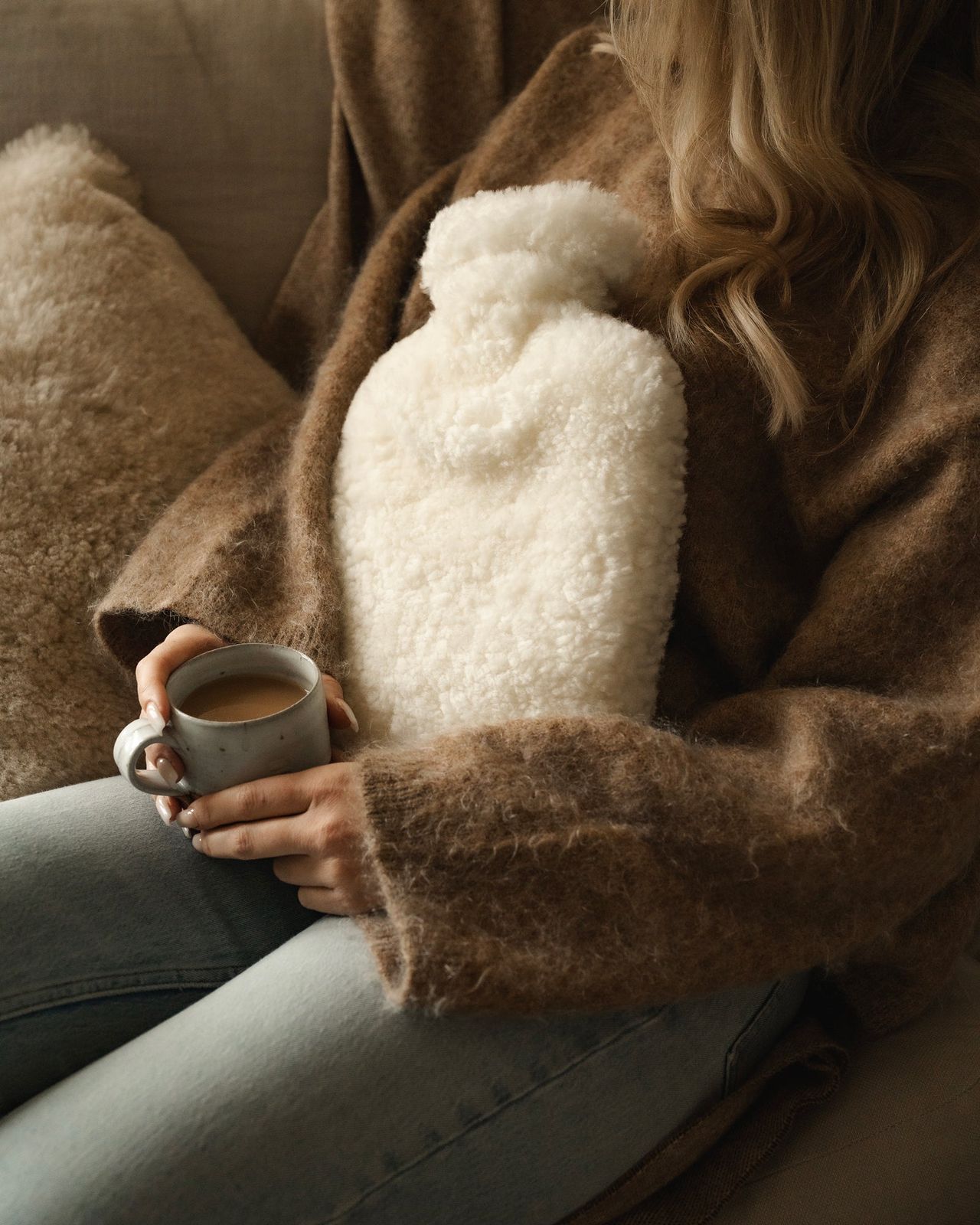 Shearling Hot Water Bottle - White