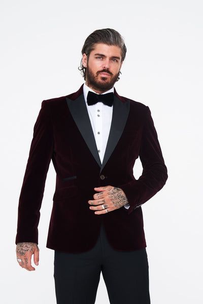 Cavani Rosa Wine Velvet Blazer